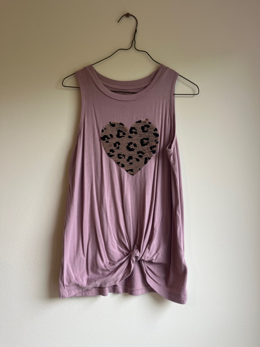 Girls Mauve Knot-Front Tank with Leopard Heart